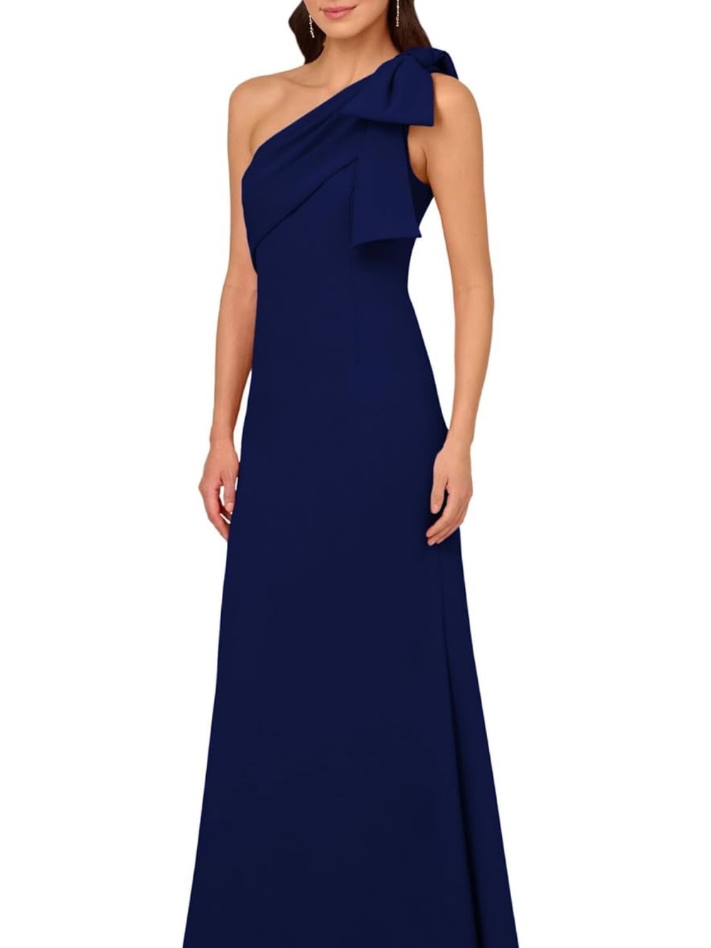 Adrianna Papell One-Shoulder Navy Gown with Shoulder Bow